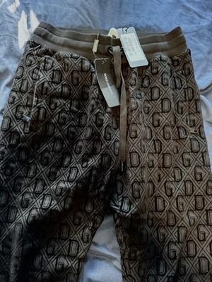 Dolce & Gabbana Black Monogram Velour Drawstring Jogger Pants Zip Pockets NWT
