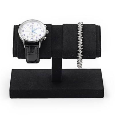Double Watch Stand Display - Luxury Watch Holder with Soft Microfiber Black