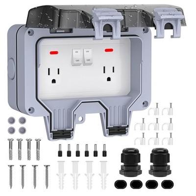 Double Weatherproof Outdoor Socket with Switch, Rated