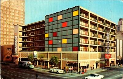 Downtowner Motor Inns Houston Texas Postcard Posted Street View Old Cars People