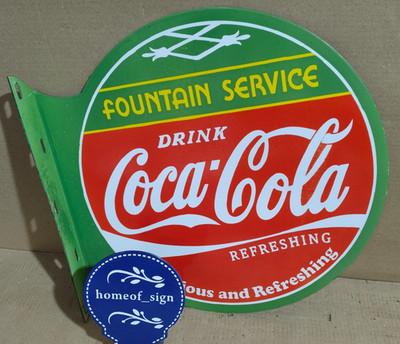 Drink Coca Cola Fountain Service Porcelain Enamel Sign 19.5 x 17 Inches 2 Sides