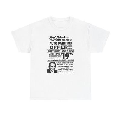Earl Scheib Vintage Ad T-Shirt | Retro Car Paint Shop Design