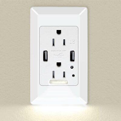 Electrical Outlet Wall Plate with GuideLight LED Night Lights Auto On/Off Sensor
