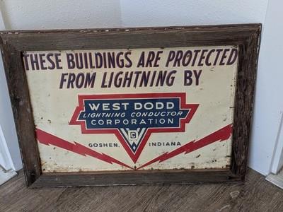 Embossed Tin Lightning Rod Ball Dodd Co Goshen IN Indiana Advertising Sign