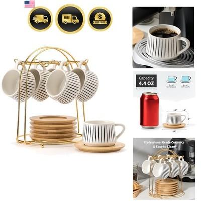 Espresso Cups with Saucers Set 6 Porcelain Coffee Tea Latte Cups