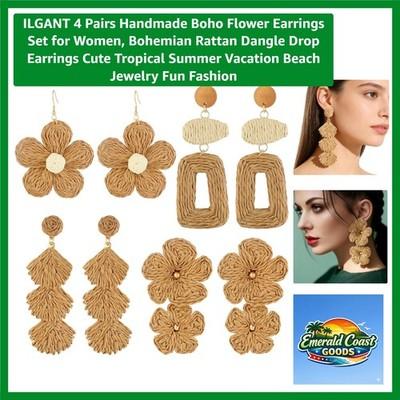 Exquisite Handcrafted Bohemian Rattan Dangle Earrings - Gift-Ready Summer Set