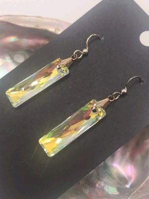 Faceted AB Crystal Rectangle Drop Pierced Silvertone Earrings Brilliant
