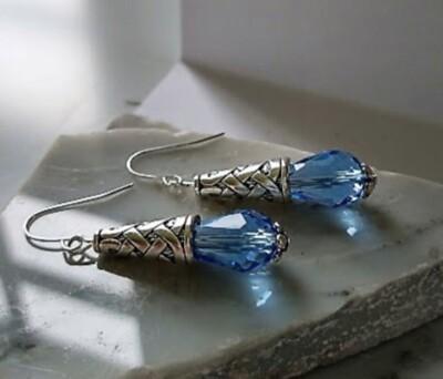 Faceted Teardrop Crystal Silver Dangle Earrings, Drop Earrings, Gift For Her