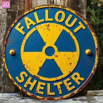 Fallout Shelter Metal Sign Round Distressed Nuclear Symbol Man Cave Wall Art