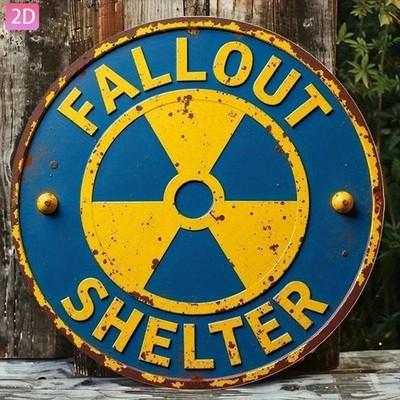 Fallout Shelter Metal Sign Round Distressed Nuclear Symbol Man Cave Wall Art