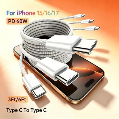 Fast USB C To USB C Cable 60W PD Type C Charger For iPhone15 Plus 16e 17Air Lot