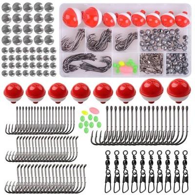 Fishing Tackle Kit, 160pcs Basic Bobbers and Hooks Assortment 2/0, Silver