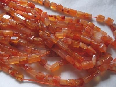 FIVE 13 1/2" Strs Natural Carnelian Cube Stone Beads 6.25-10mm Long A898 DNG