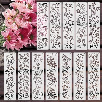 Flower Texture Stencils for Painting, 12PCS 11.8X3 Plastic Decorative Border Ste