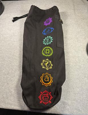 Gaiam Canvas Yoga Mat Bag Chakra Black Zip Pocket Adjustable Carry Strap