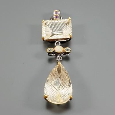 Gemstone 28 ct+ Natural Citrine Pendant 925 Sterling Silver /NP50585