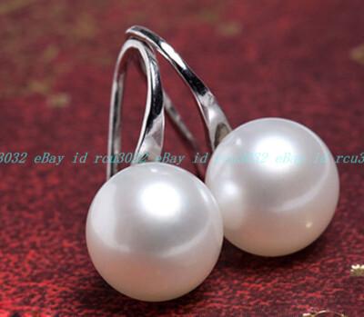 Genuine Natural 9-10mm White Freshwater Pearl Silver Dangle Earrings AAA