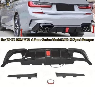 Gloss Black Rear Bumper Diffuser W/ LED Light For BMW G20 3 Series 19-22 M Sport