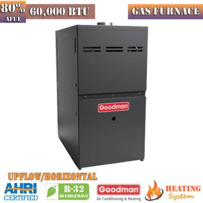 Goodman Gas Furnace 80% AFUE 60K BTU R32 Upflow/Horizontal Single Stage 9-Speed