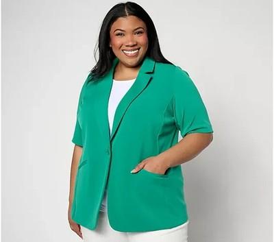 GRAVER Susan Graver LK Fusion Elbow-Sleeve Blazer Pure Green Medium A479197