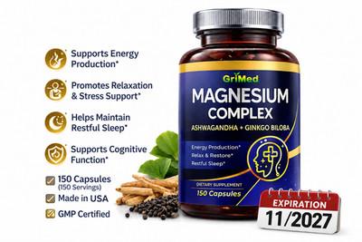 GriMed Magnesium Complex – 150 Capsules – Ashwagandha + Ginkgo Biloba – EXP 01/2