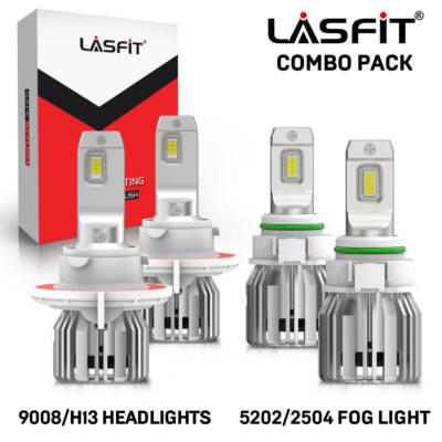 H13 9008 LED Headlight Hi Low Beam 5202 Fog Light Combo Pack 6000K White Bulbs