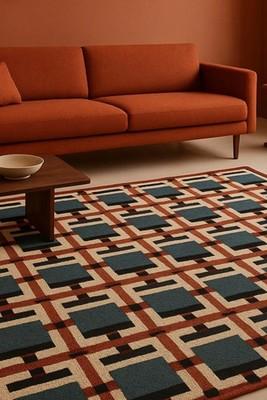 Hand-Tufted New Zealand Wool Rug: Modern Geometric Design Handmade Carpet.