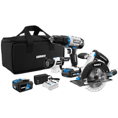 HART 3-Tool 20-Volt Cordless Combo Kit with and 16-inch Storage Bag, (1) 20-Volt