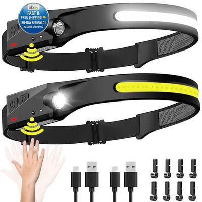 Headlamp Rechargeable 2PCS, 230° Wide Beam Head Lamp LED with 2 Pack, Black