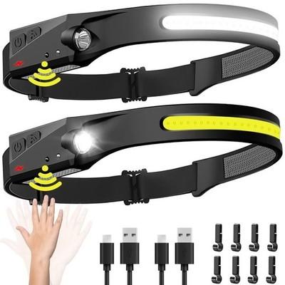 Headlamp Rechargeable 2PCS, 230° Wide Beam Head Lamp LED with Motion Sensor f...