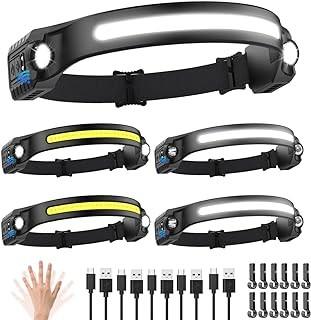 Headlamp Rechargeable 5Pack, 230° Wide Beam Head Lamp with 2 Spotlights, LED Hea