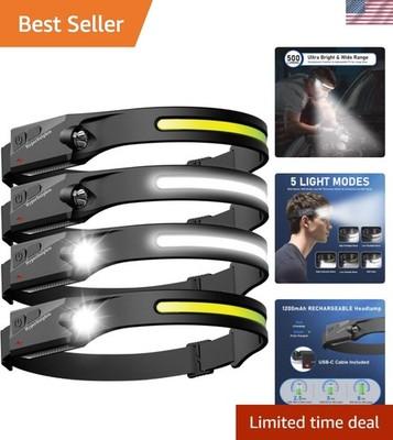 Headlamp Rechargeable LED 4 Pack 230° Wide Beam, USB-C Lightweight Head Lamp,...