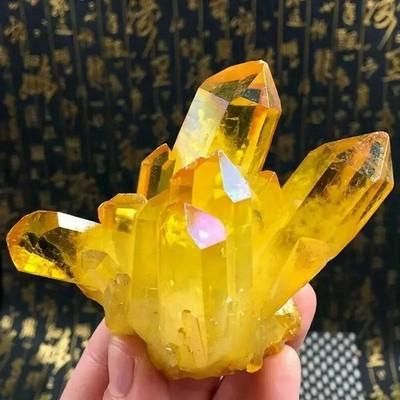 Healing Mineral Specimen Natural Aura Yellow Citrine Crystal Titanium Cluster US