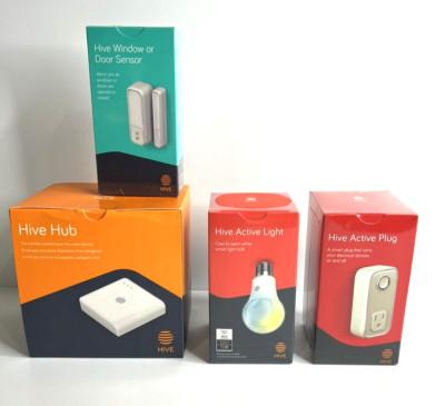 Hive Hub Active Plug Light & Window Door Sensor Bundle Works W/ Alexa & Google