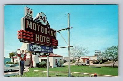 Houston, TX-Texas, Motor Inn Hotel Sign Swimming Pool Vintage c1960 Postcard