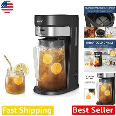 Iced Tea Maker 3QT Glass Pitcher Strength Control Reusable Filter Black