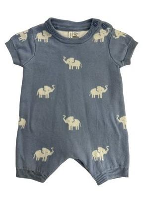 Janie and Jack Baby Boy 0-3M Light Blue Elephant Romper Preppy Heirloom
