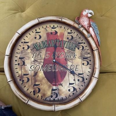 Jimmy Buffett Margaritaville “Its 5 O'Clock Somewhere” Parrot Clock 15x13 Tested