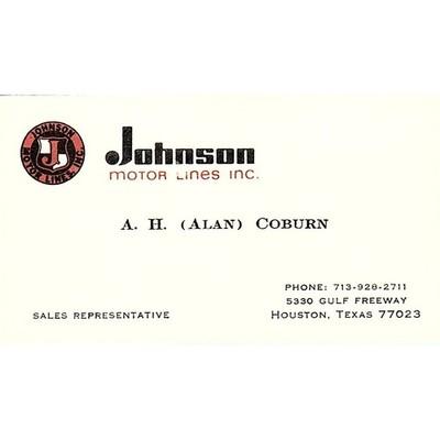 Johnson Motor Lines A.H. Alan Coburn Houston Texas Vintage Business Card SB4-B6
