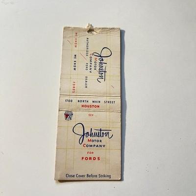 Johnston Motor Co For Fords N Main St Houston Vintage Matchbook Cover 4MB113-2