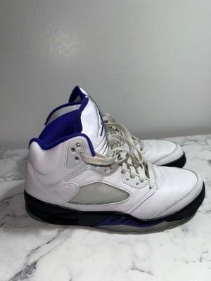 Jordan Air Jordan 5 White/Purple/Black/Gray Mid Top Lace Up Basketball Sneakers