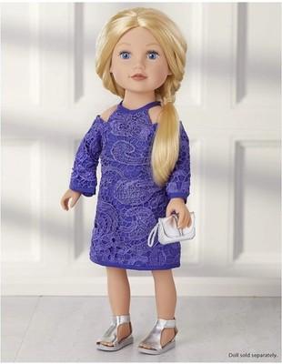 Journey girl 18” Doll Lace Dress Fashion Set Blue Dress Metallic Purse & Sandals
