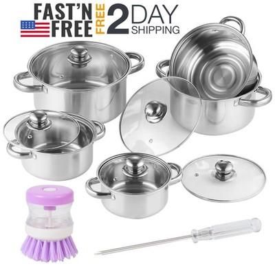 Juego De 5 Ollas Acero inoxidable Con Tapa 1.1-3.45 QT 11 Piezas Set Para Cocina