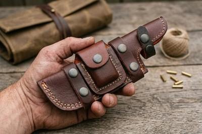 KNIFE LEATHER SHEATH BELT HORIZONTAL CARRY for 4 to 5 in FIXED BLADE