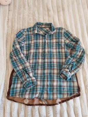 Kyla Seo Anthropologie Embroidered Button Blue Plaid Shirt Size M.