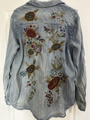 Kyla Seo Embroidered Floral Boho Button Up Shirt Women’s L