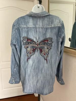 Kyla Seo Kori Shirt Caite Embroidered Back Karyn🦋Butterfly🦋Jean Top Small NWT