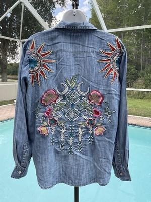 Kyla Seo Lara Shirt Top Caite Karyn Embroidered Back Beauty Tencel Colorful NWT