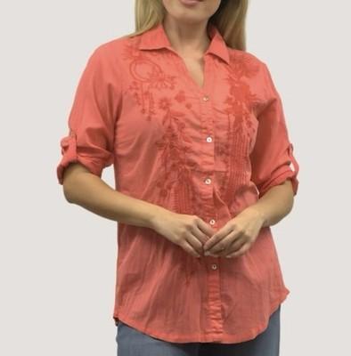 Kyla Seo Women Anthropologie Top Shirt Embroidered Small Size Button Floral Red
