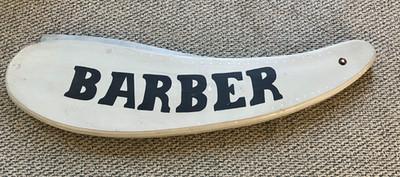 Large Vintage Original Wood Sign “Barber" - Double Sided, Hanging - Opens too !
